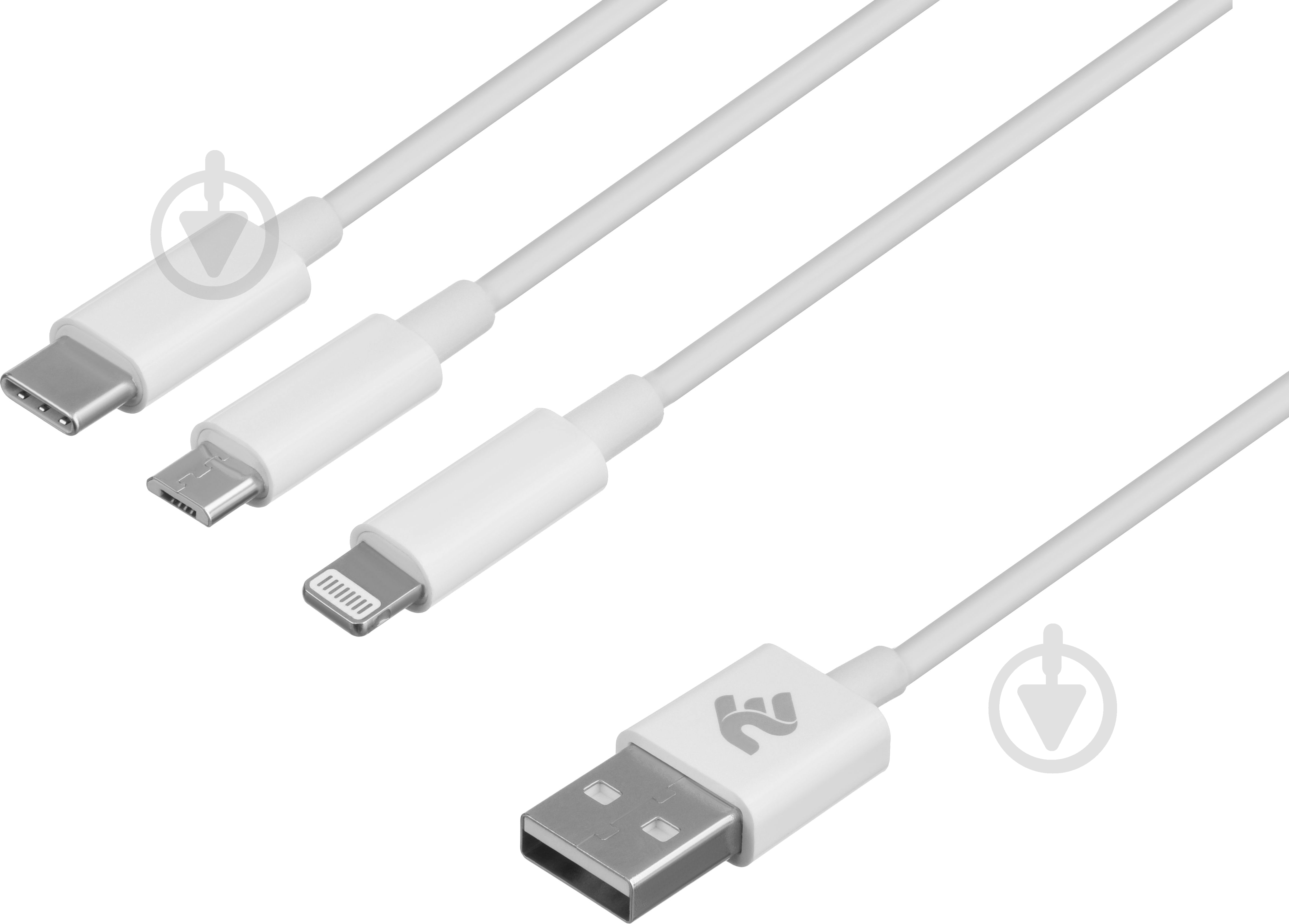 Кабель 2E USB Type-C + microUSB + Apple Lightning – USB 1 м білий (2E-CCMTLAB-WT) 3in1 Data/Charge - фото 2