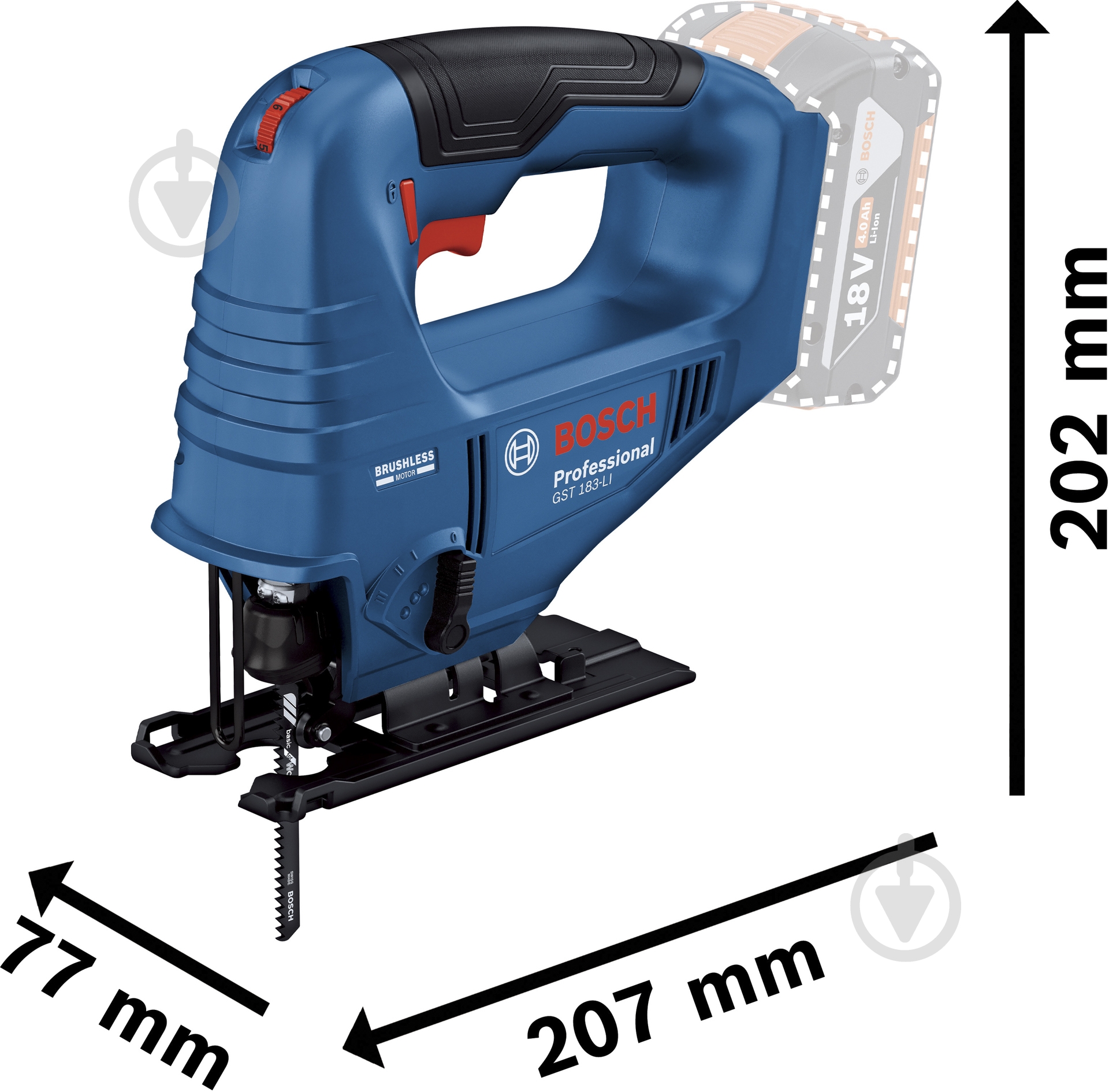 Электролобзик Bosch Professional GST 183-LI (solo) 06015B7020 - фото 3