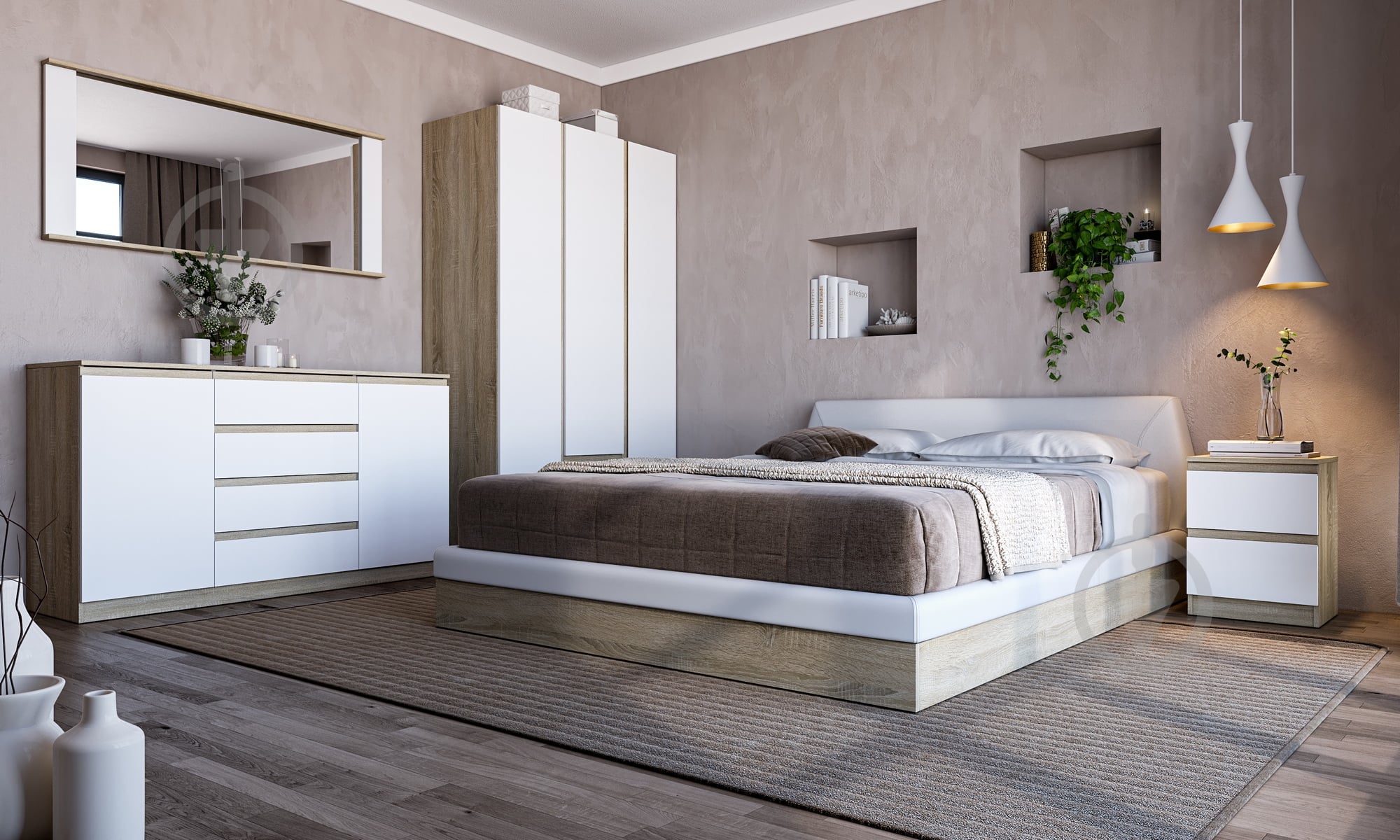 Тумба прикроватная Грейд Эстер 2ш 400x350x540 мм белый / дуб сонома - фото 4