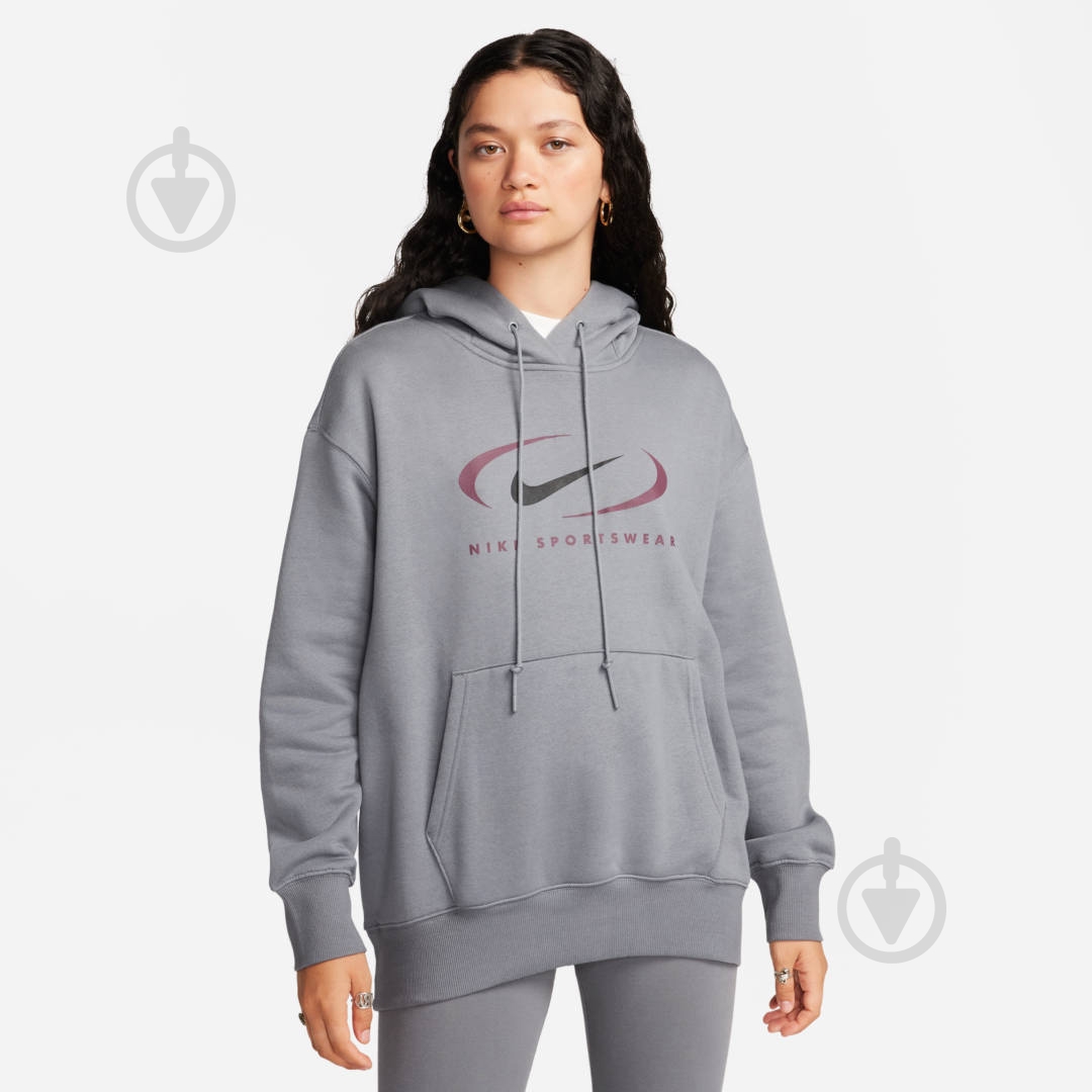 Джемпер Nike W NSW FLC OS PO HDY SWSH FN7698-084 р.M сірий - фото 1 Джемпер Nike W NSW FLC OS PO HDY SWSH FN7698-084 р.M сірий - фото 1