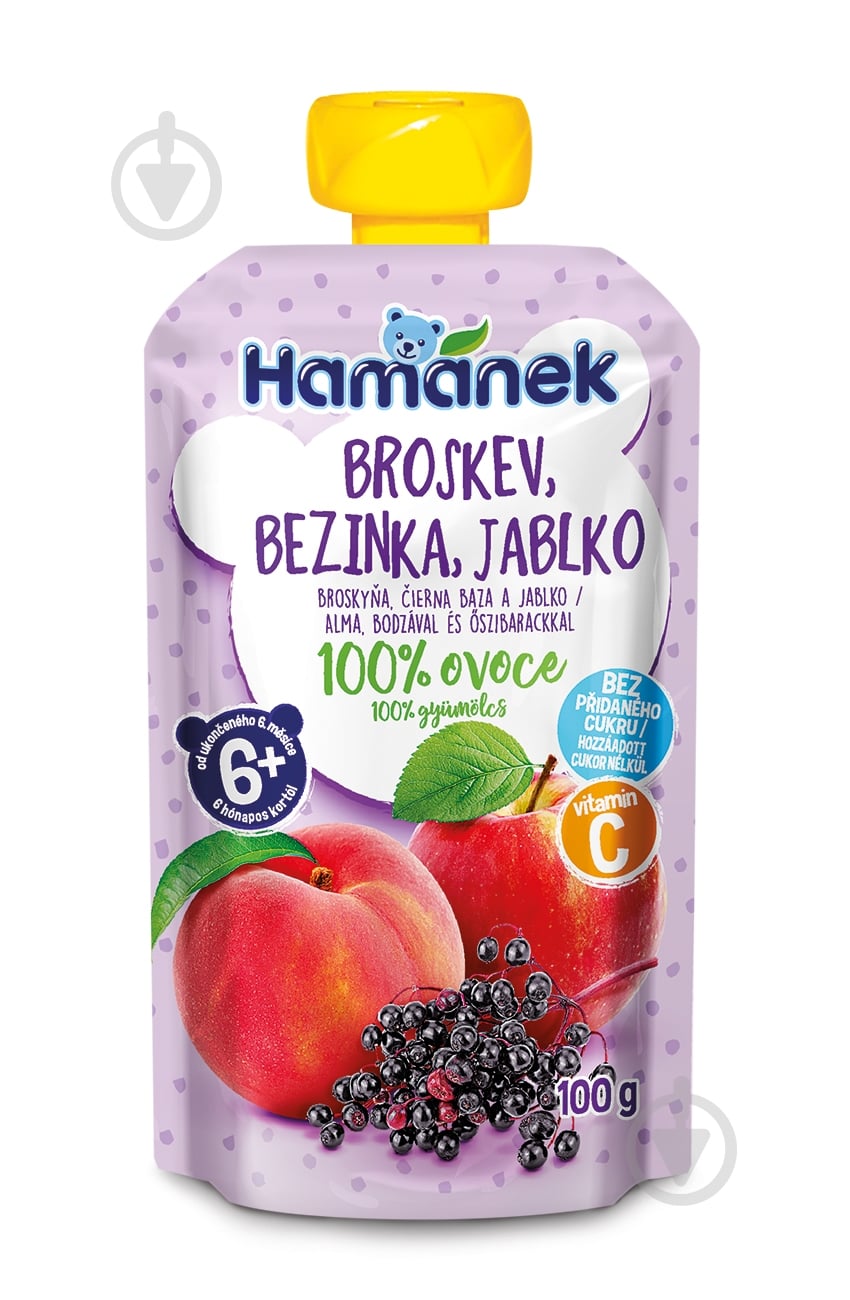 Пюре Hamanek Яблоко с персиком и бузиной 100 г - фото 1 Пюре Hamanek Яблоко с персиком и бузиной 100 г - фото 1