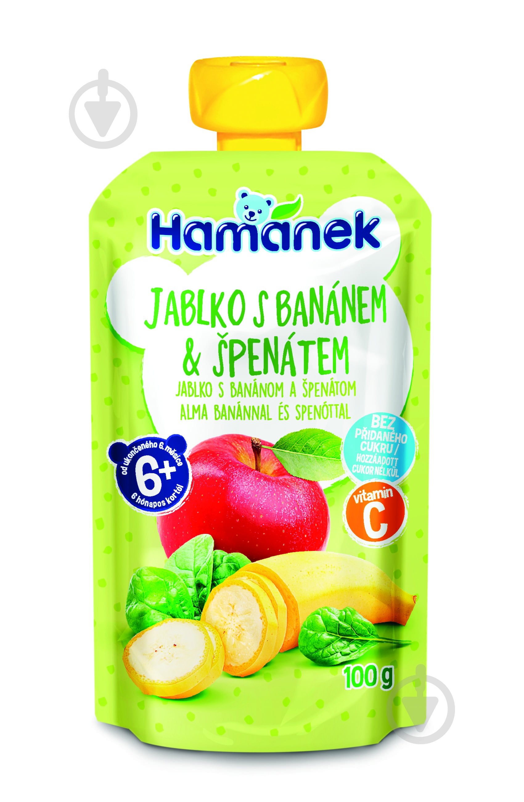 Пюре Hamanek Яблуко з бананами і шпинатом 100 г - фото 1