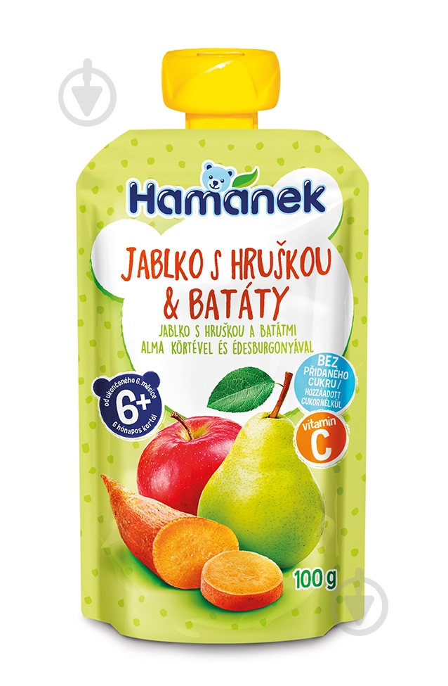 Пюре Hamanek Яблоко с грушей и бататом 100 г - фото 1 Пюре Hamanek Яблоко с грушей и бататом 100 г - фото 1