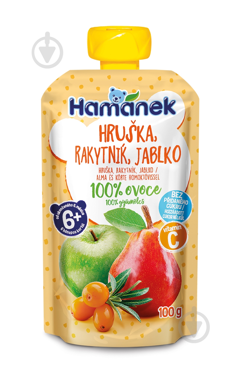 Пюре Hamanek Яблоко с грушей и облепихой 100 г - фото 1 Пюре Hamanek Яблоко с грушей и облепихой 100 г - фото 1