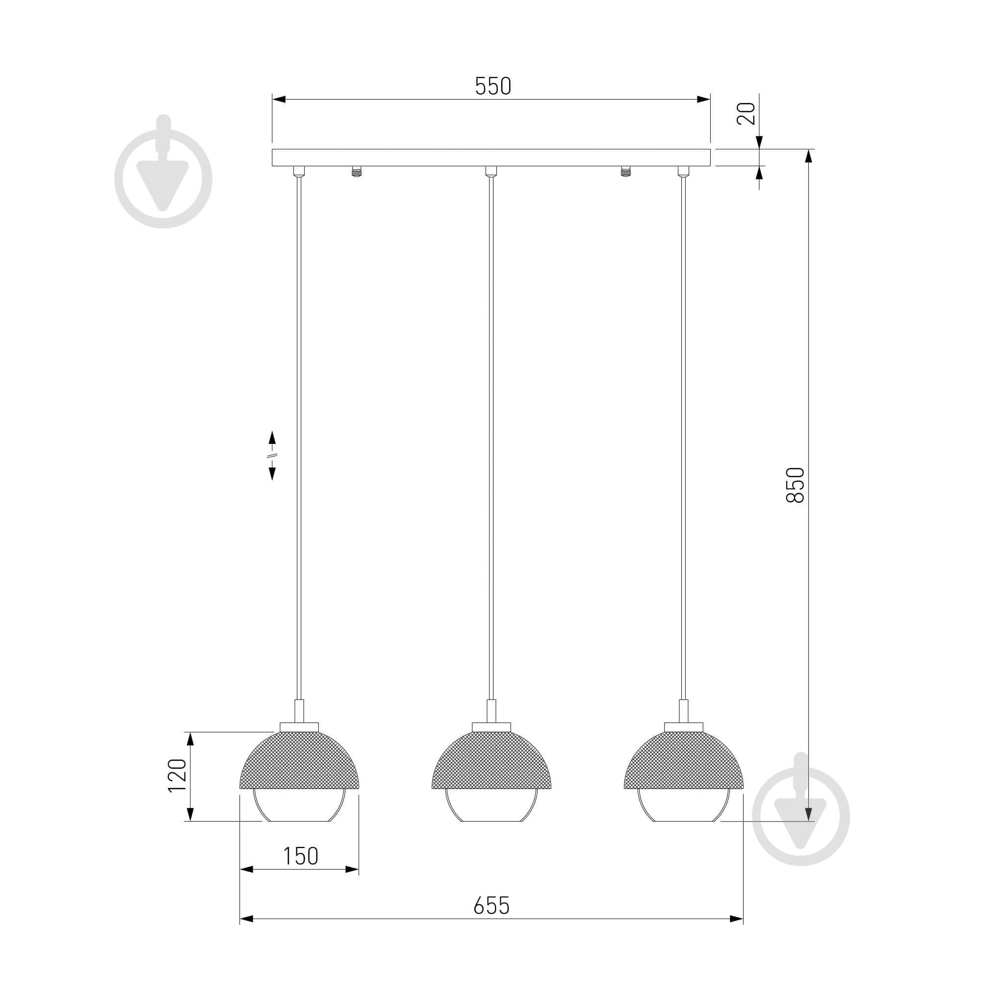 Підвіс Strotskis Nocciola 3x60 Вт E27 біло-чорний 50106/3 (бронза) - фото 4