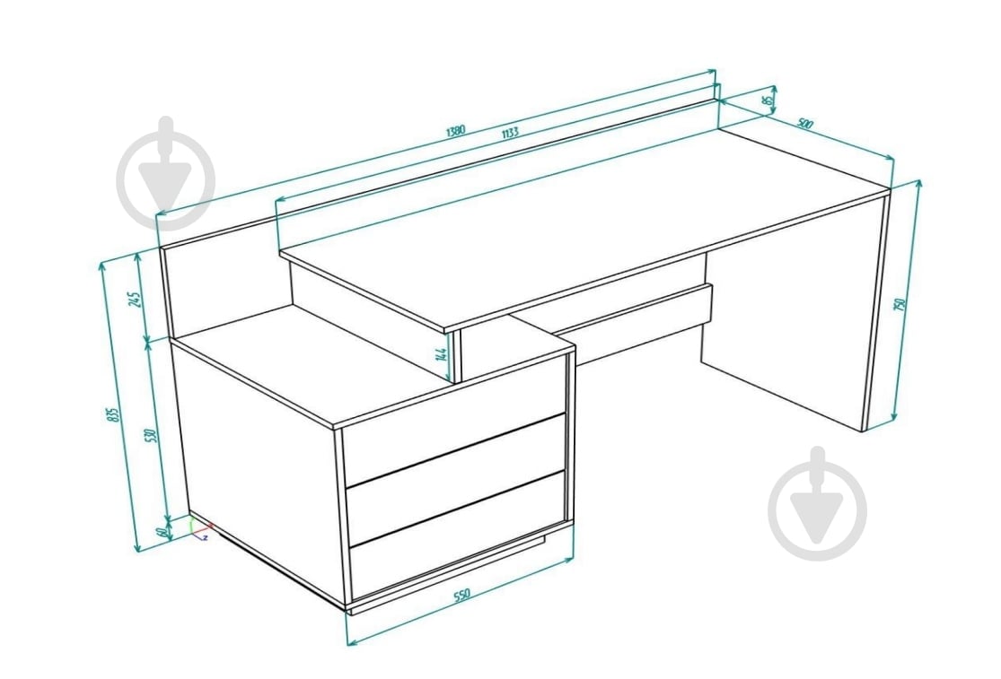 УЦІНКА! Стіл письмовий DC 1380x516x835 дуб крафт білий/графітовий (УЦ №2872) - фото 6 УЦІНКА! Стіл письмовий DC 1380x516x835 дуб крафт білий/графітовий (УЦ №2872) - фото 6