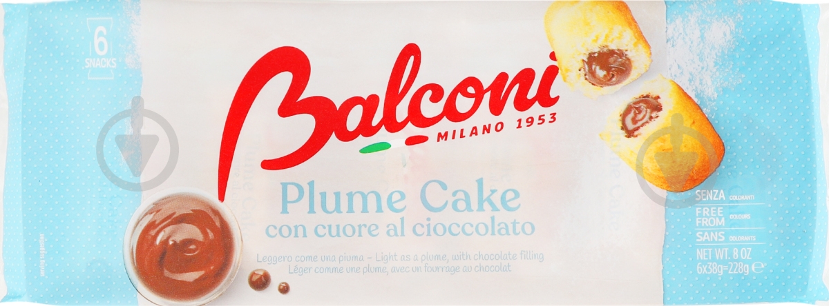 Бисквит Balconi Plume Cake с шоколадом 228 г - фото 1