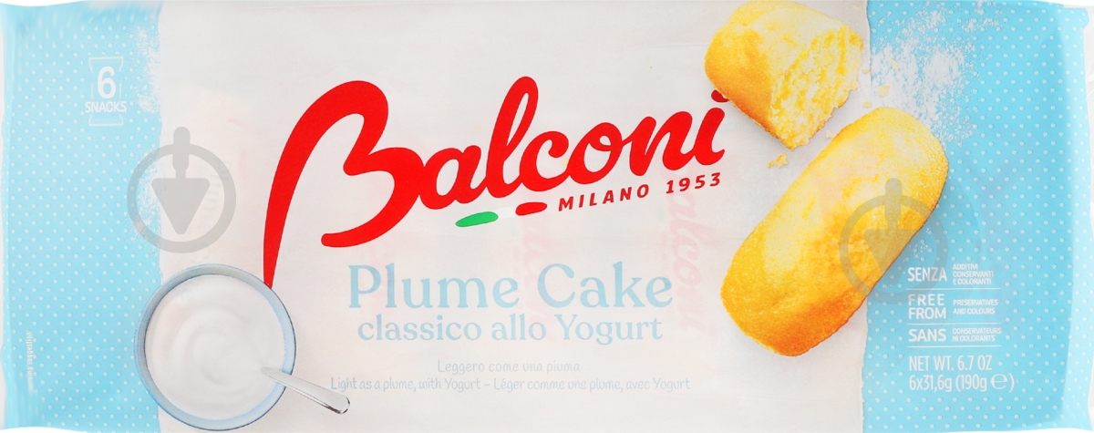 Бисквит Balconi Plume Cake с йогуртом 190 г - фото 1