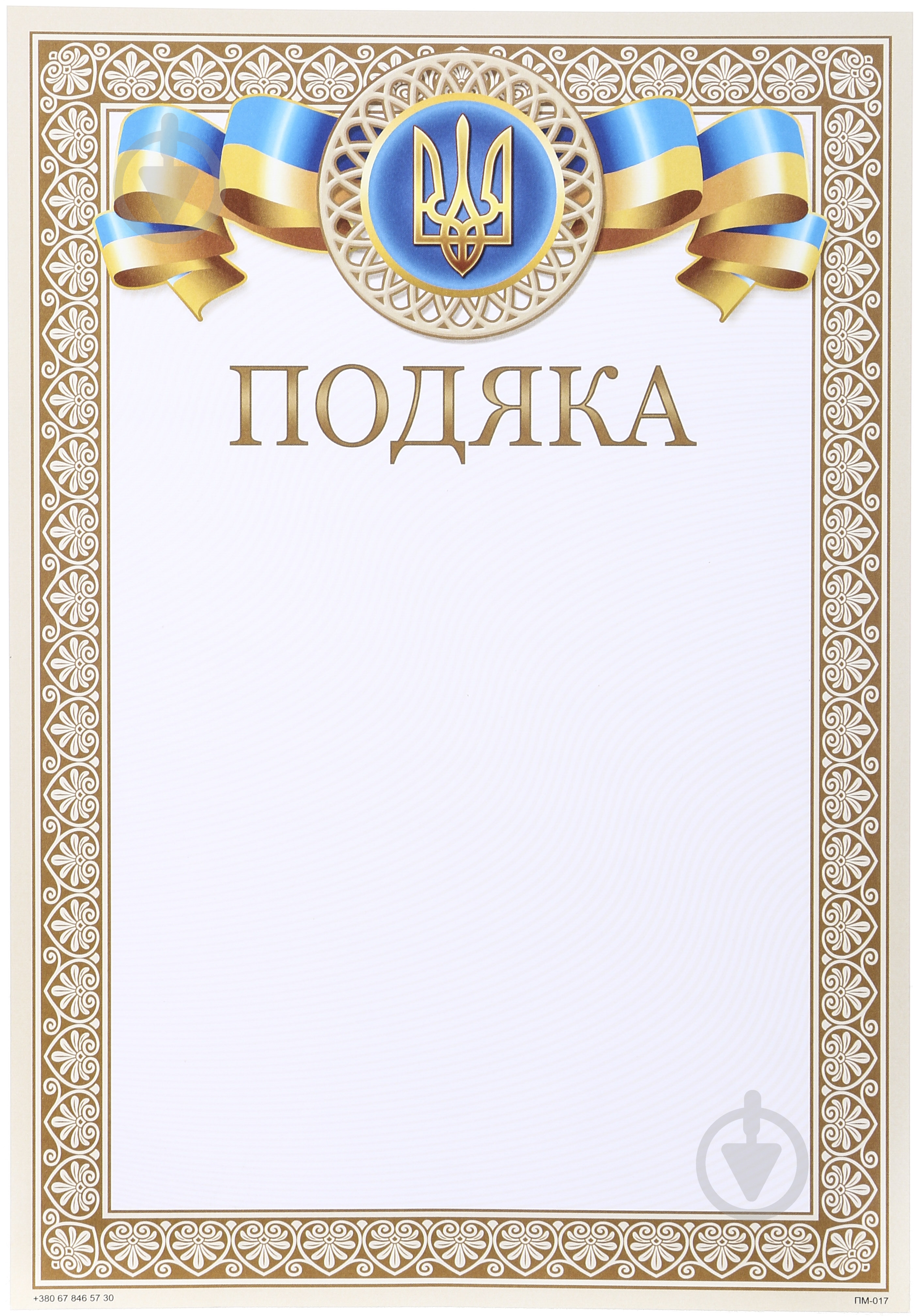 Благодарность (подяка) А4 желто-голубая - фото 1