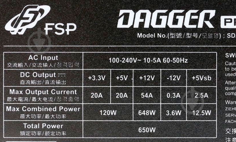 Блок питания FSP Dagger Pro SDA2-650 650 Вт - фото 7 Блок питания FSP Dagger Pro SDA2-650 650 Вт - фото 7