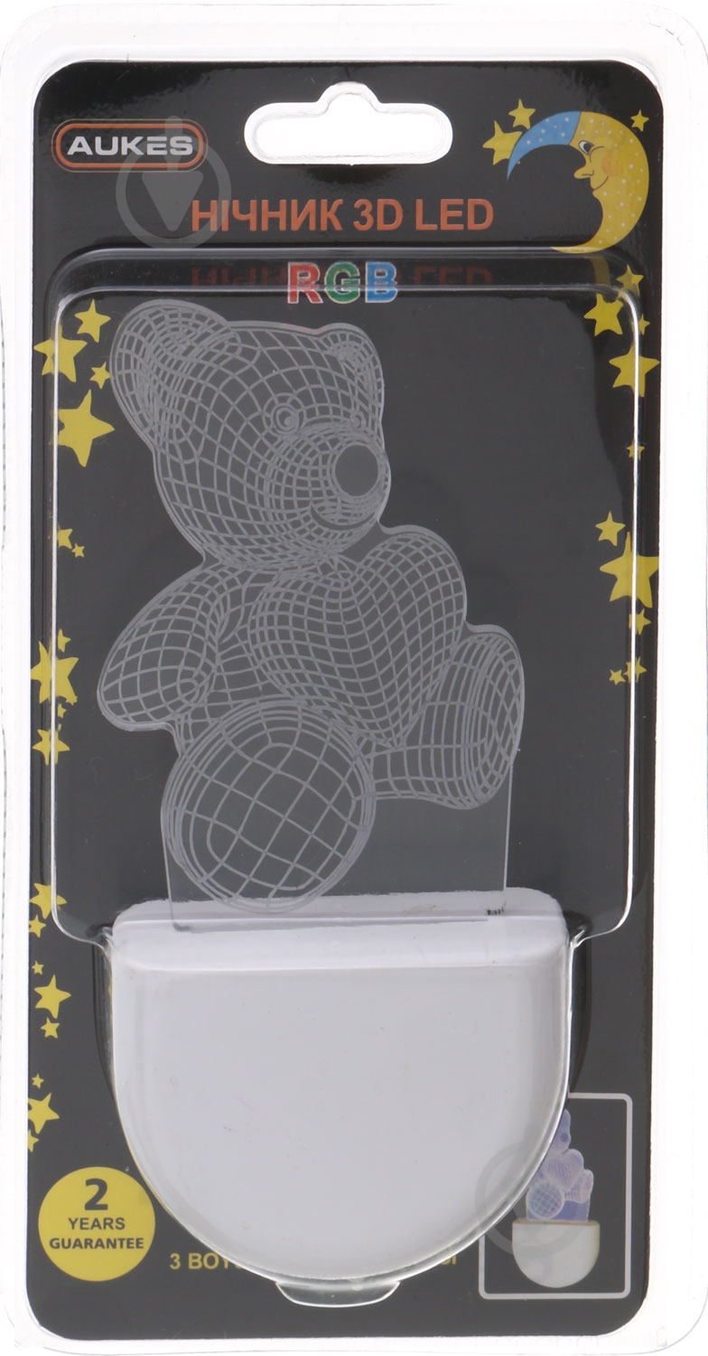 Ночник 3D Led Aukes Мишка 3D LED RGB 0,5 Вт белый - фото 4