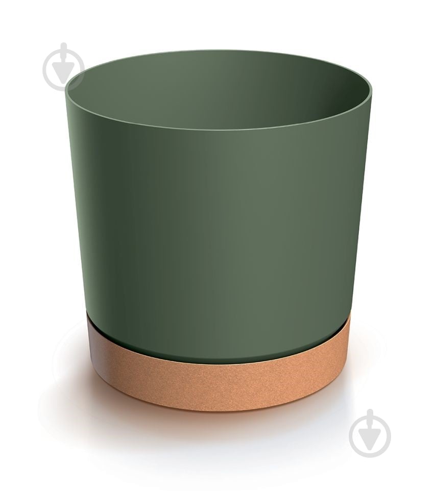 Горшок для цветов пластик/дерево Tubo PM 350 мм, с подставкой ECO Wood круглый темно-зеленый PRP (67207-2411) - фото 1
