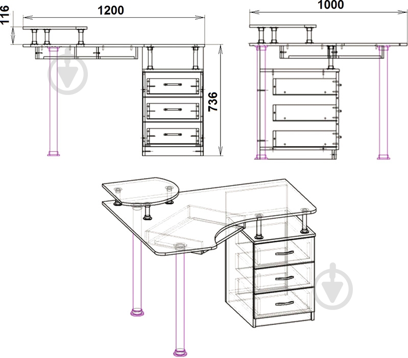 Стіл комп'ютерний Компаніт СУ-2 горіх - фото 3 Стіл комп'ютерний Компаніт СУ-2 горіх - фото 3