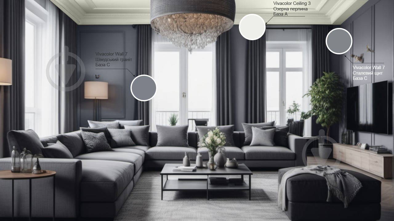 Фарба інтер'єрна латексна Vivacolor Wall 7 C мат Швецький граніт N489 9 л - фото 3 Фарба інтер'єрна латексна Vivacolor Wall 7 C мат Швецький граніт N489 9 л - фото 3