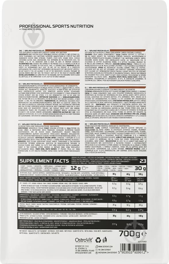 Протеин Ostrovit 100% Whey Isolate шоколадный 700 г - фото 2