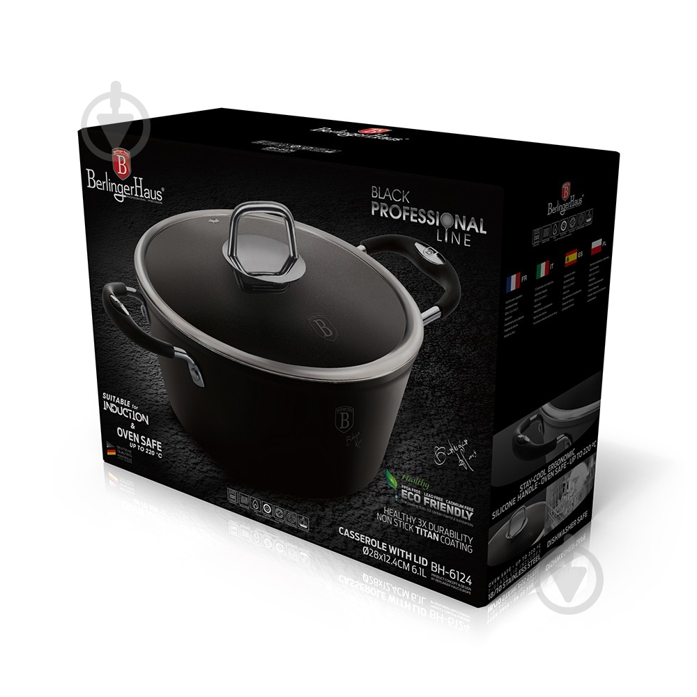 Кастрюля с крышкой Berlinger Haus Black Professional Line 6,1 л BH 6124 - фото 1