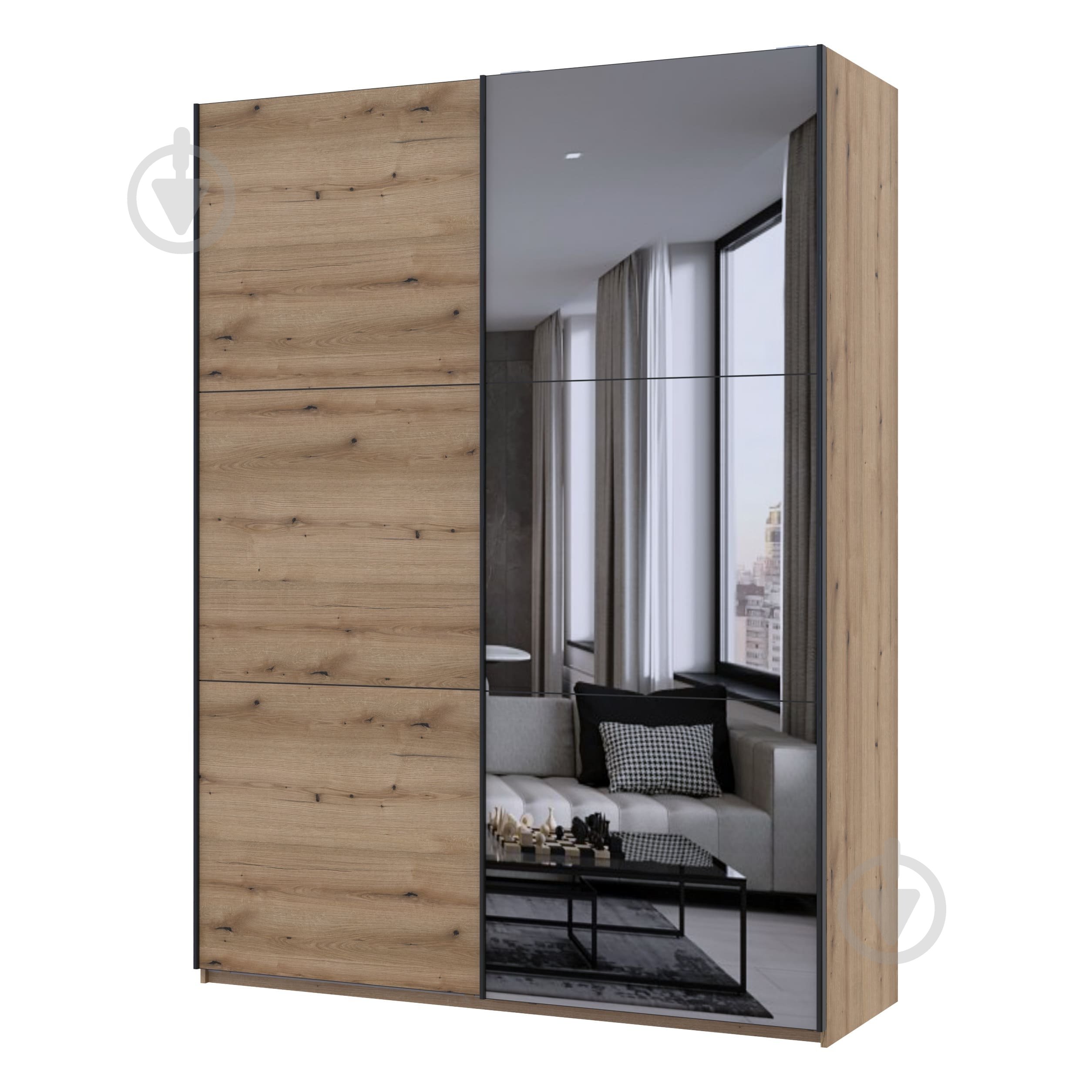 Шафа-купе G-Caiser 1 Doros ДСП 1,8 м 1800x600x2400 мм дуб евок прибережний двері ДСП/дзеркало - фото 1