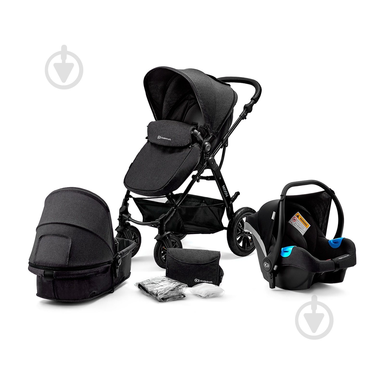 Коляска 3 в 1 Kinderkraft универсальная MOOV черная - фото 1