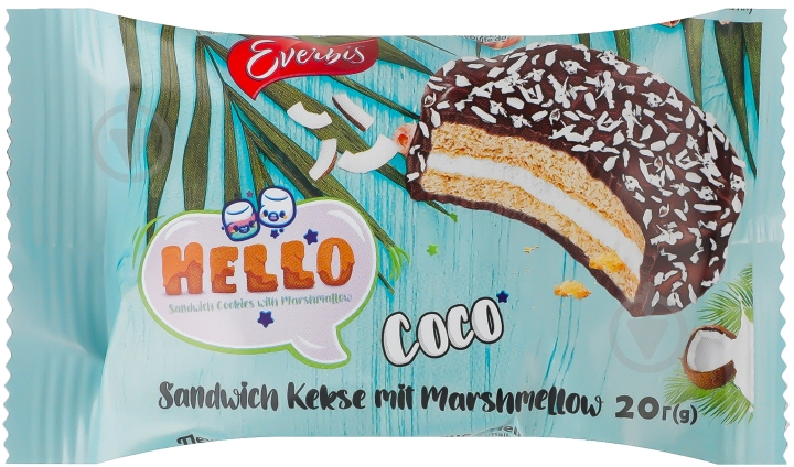ᐉ Печиво Everbis затяжне глазуроване Hello Coco з кокосом 20 г