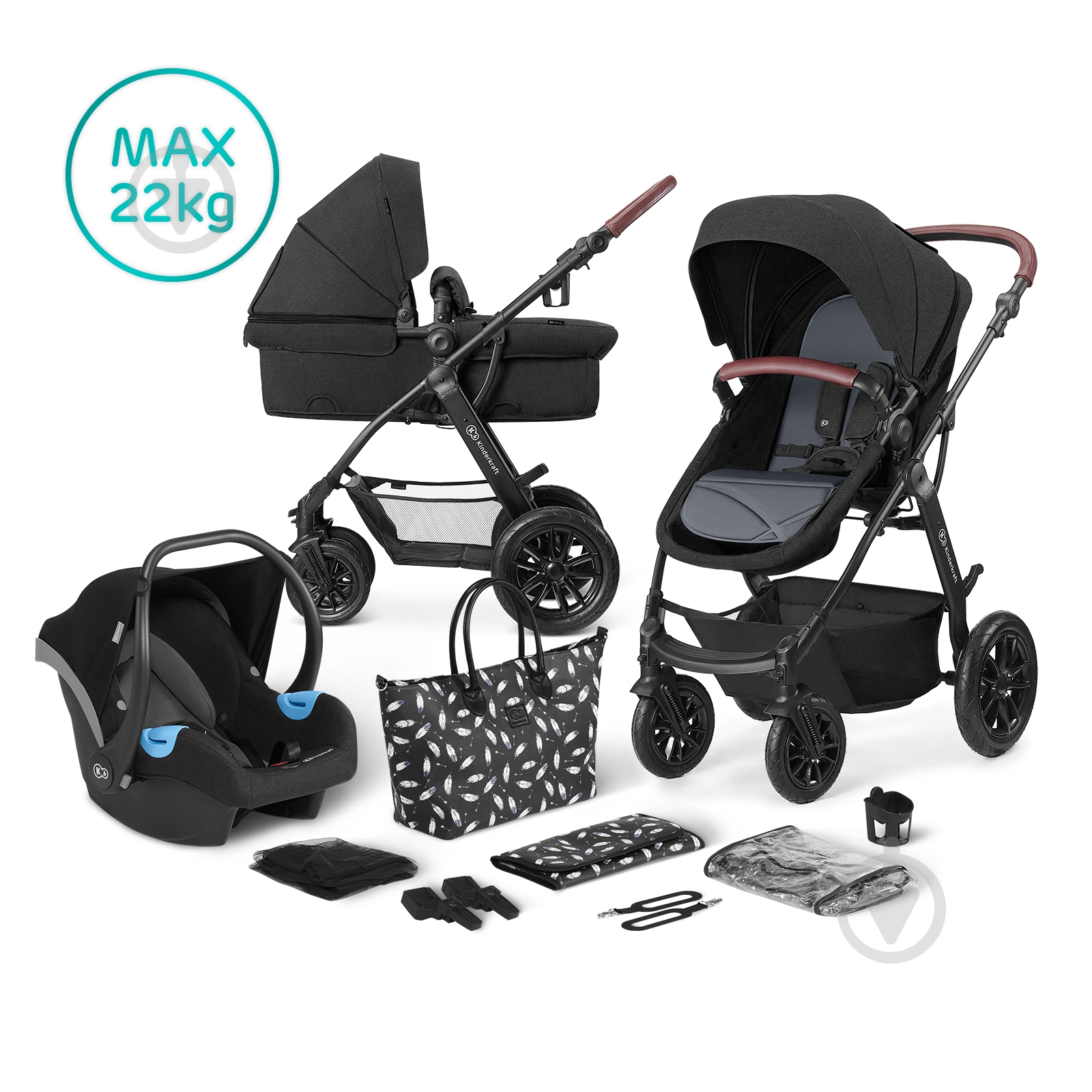 Коляска 3 в 1 Kinderkraft XMOOV черная - фото 1