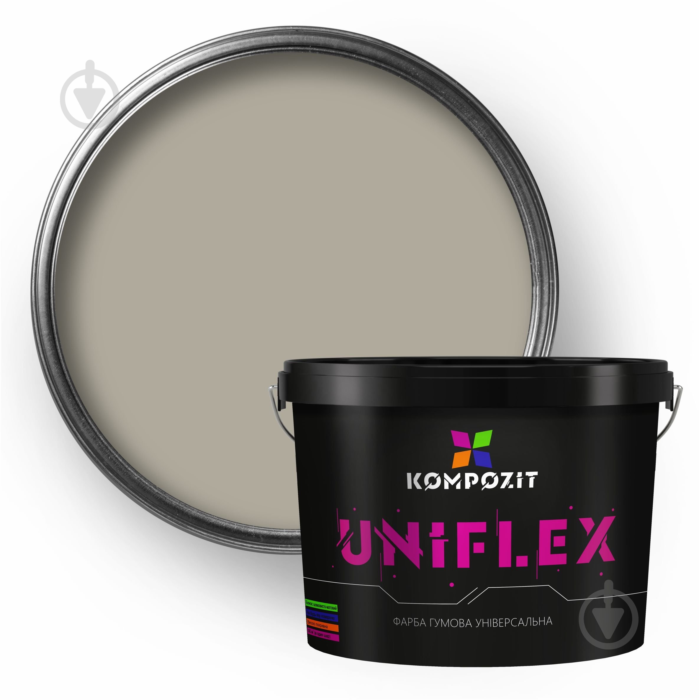 Краска универсальная резиновая Kompozit UNIFLEX мат RAL 7032 3,5 кг - фото 1