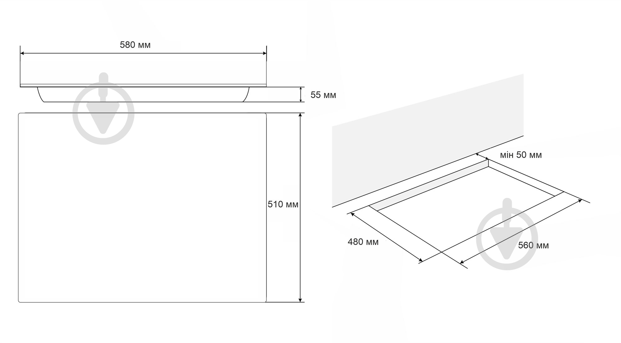 Комплект встраиваемой техники Eleyus Ester 6006 BL + H3EBHG SL 60 BL V + AGAT 1200 LED 60 BL - фото 30