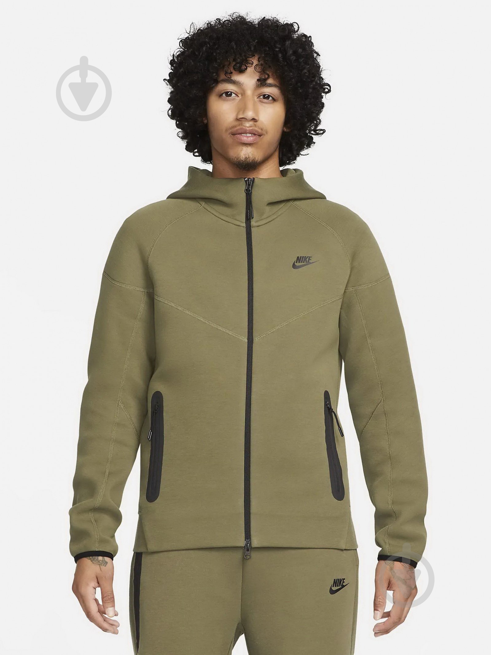 Джемпер Nike M NK TCH FLC FZ WR HOODIE FB7921-222 р.S зеленый - фото 1