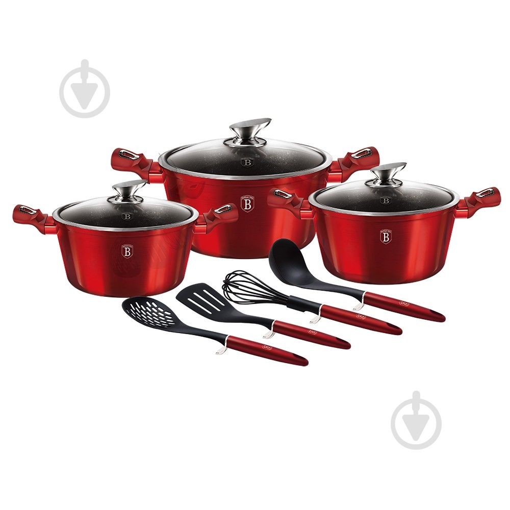 Набор посуды Berlinger Haus Metallic Line BURGUNDY Edition 10 предметов BH 6150 - фото 1