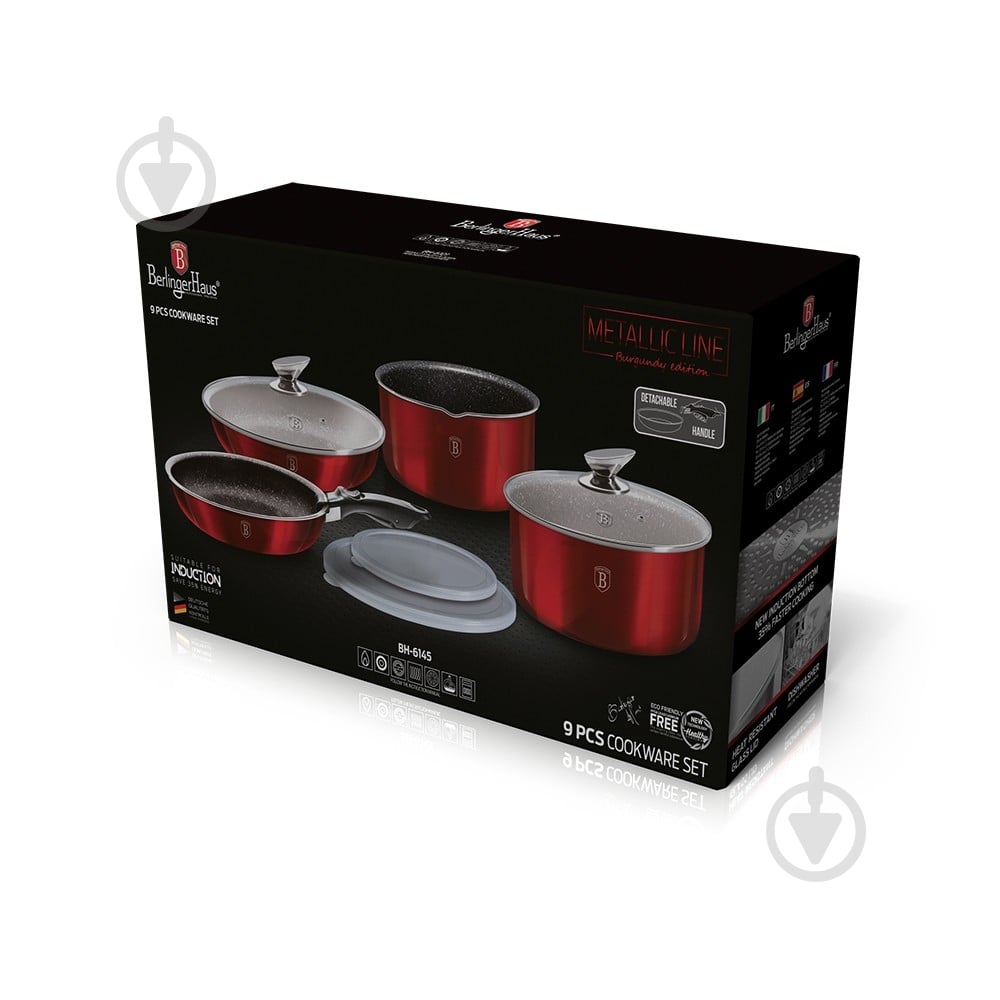 Набор посуды Berlinger Haus Metallic Line BURGUNDY Edition 9 предметов BH 6145 - фото 1