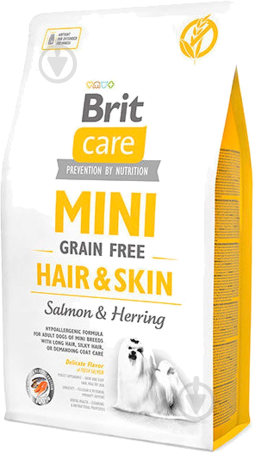 Корм для малих порід Brit Care Mini Grain Free Hair & Skin з лососем та оселедцем, 2кг, 170782 2 кг - фото 1