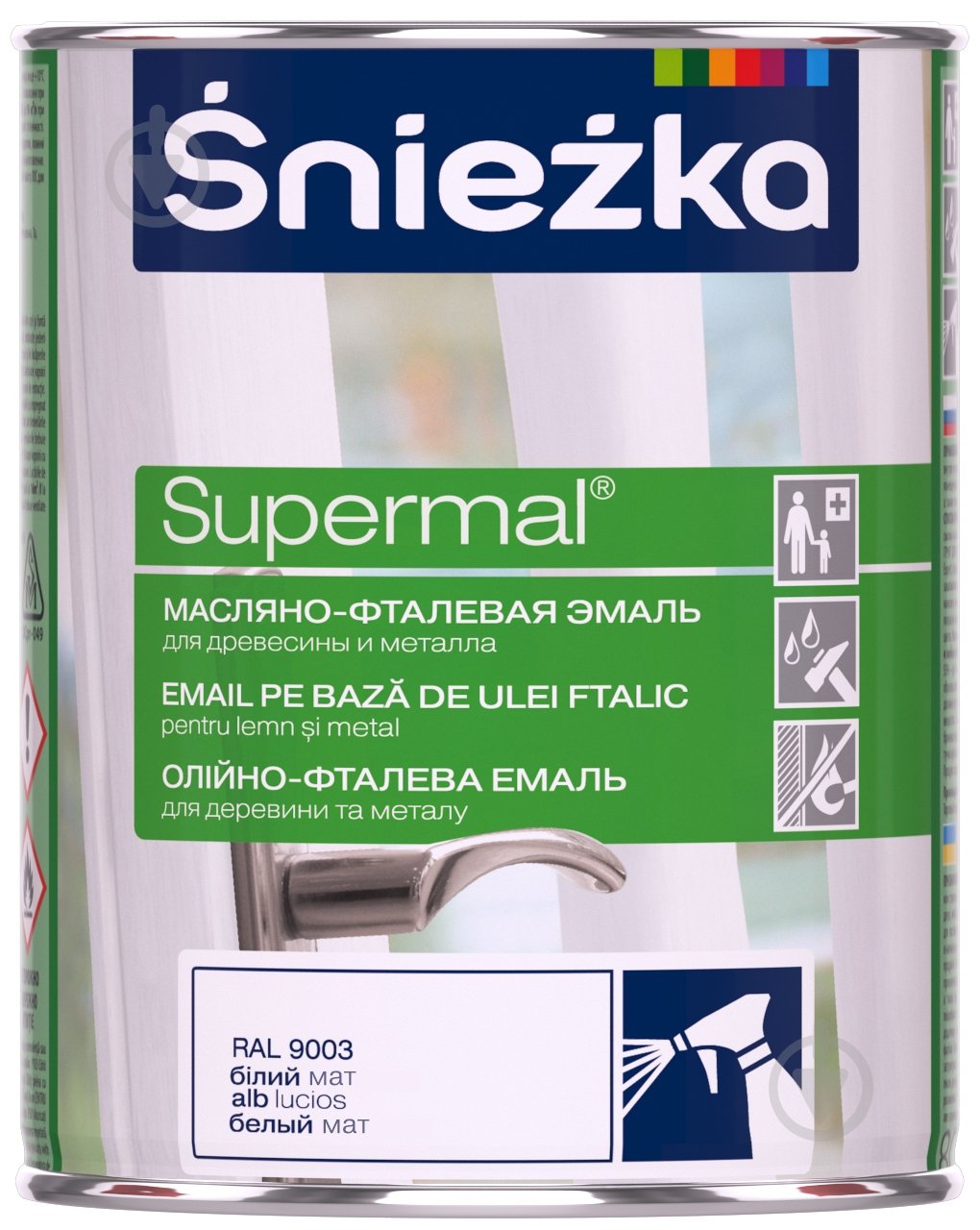 Емаль Sniezka олійно-фталева Supermal білий мат 0,8 л - фото 1