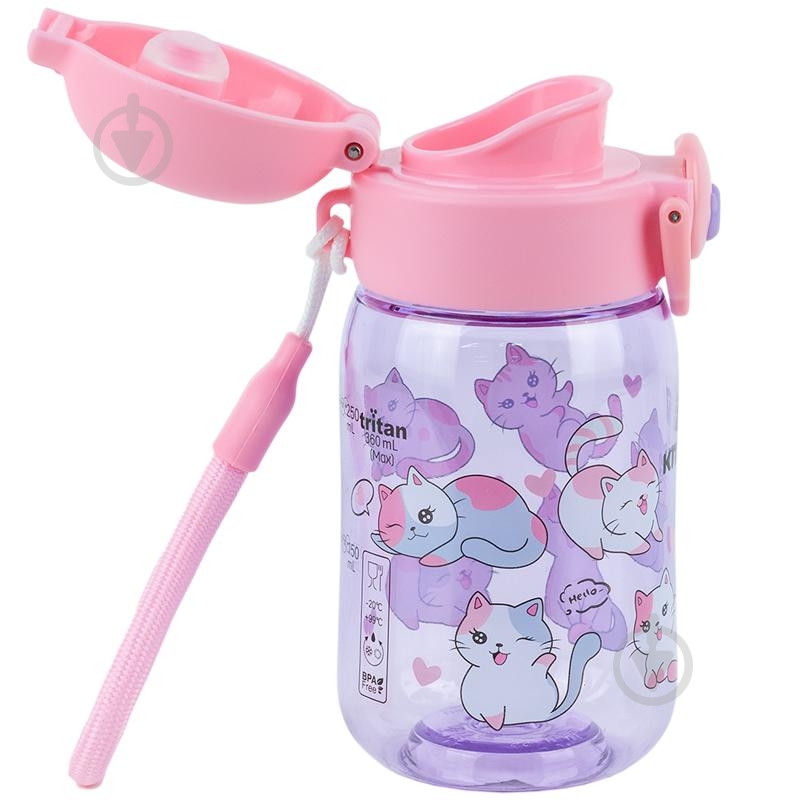 Бутылка для воды KITE 1235-1 360 мл Cats фиолетовая с розовым - фото 3