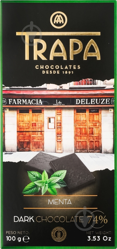 Черный шоколад Trapa мятный Choco Dark 74% 100г - фото 1