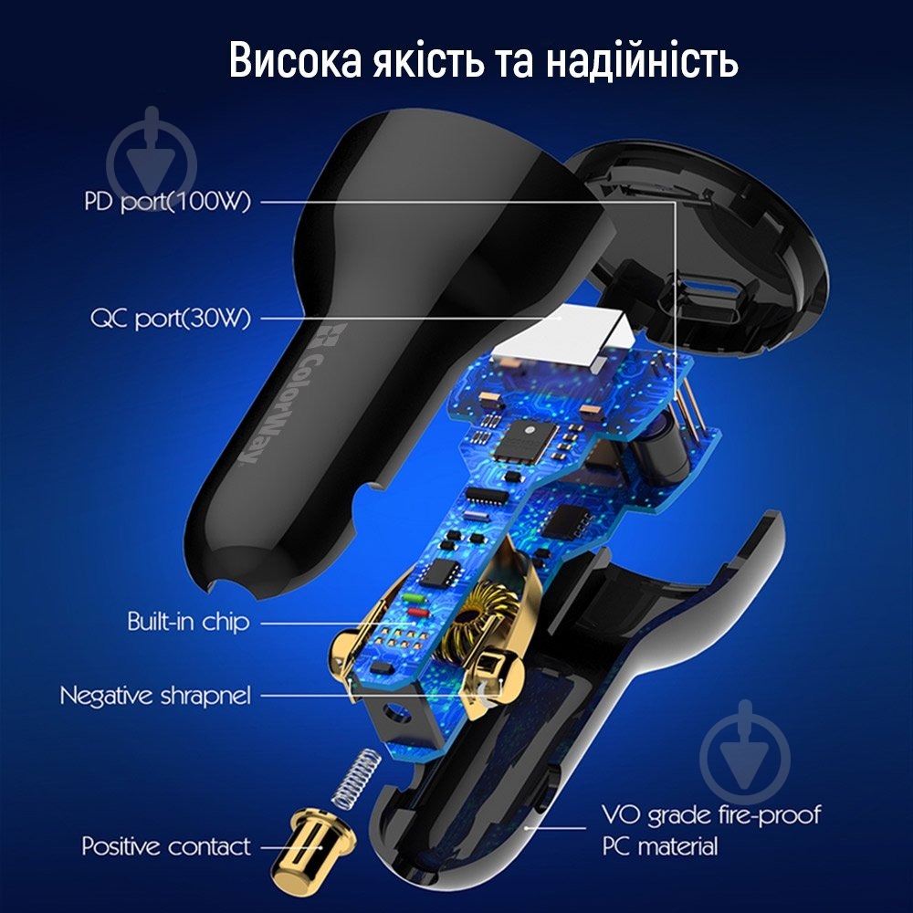 Автомобильное зарядное устройство ColorWay Power Delivery PPS USB (USB-A + USB-C) 100W Black (CW-CHA044PD-BK) - фото 13