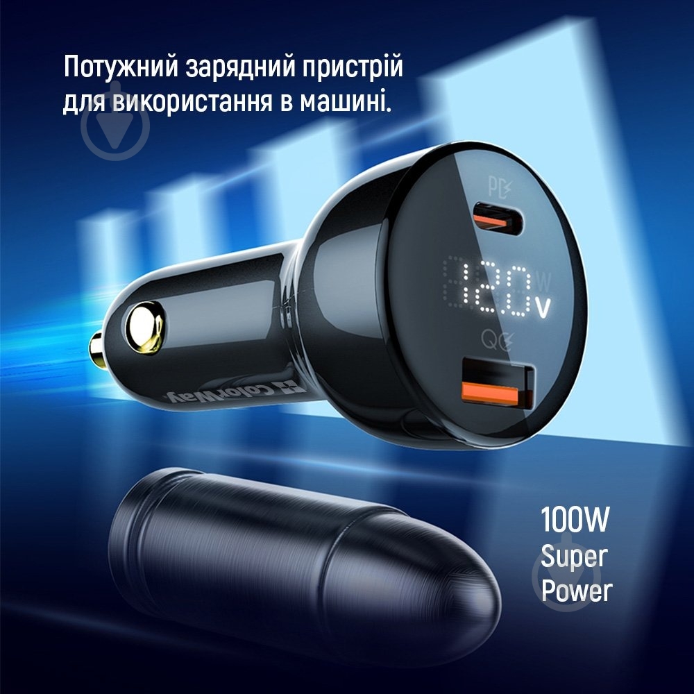 Автомобильное зарядное устройство ColorWay Power Delivery PPS USB (USB-A + USB-C) 100W Black (CW-CHA044PD-BK) - фото 15
