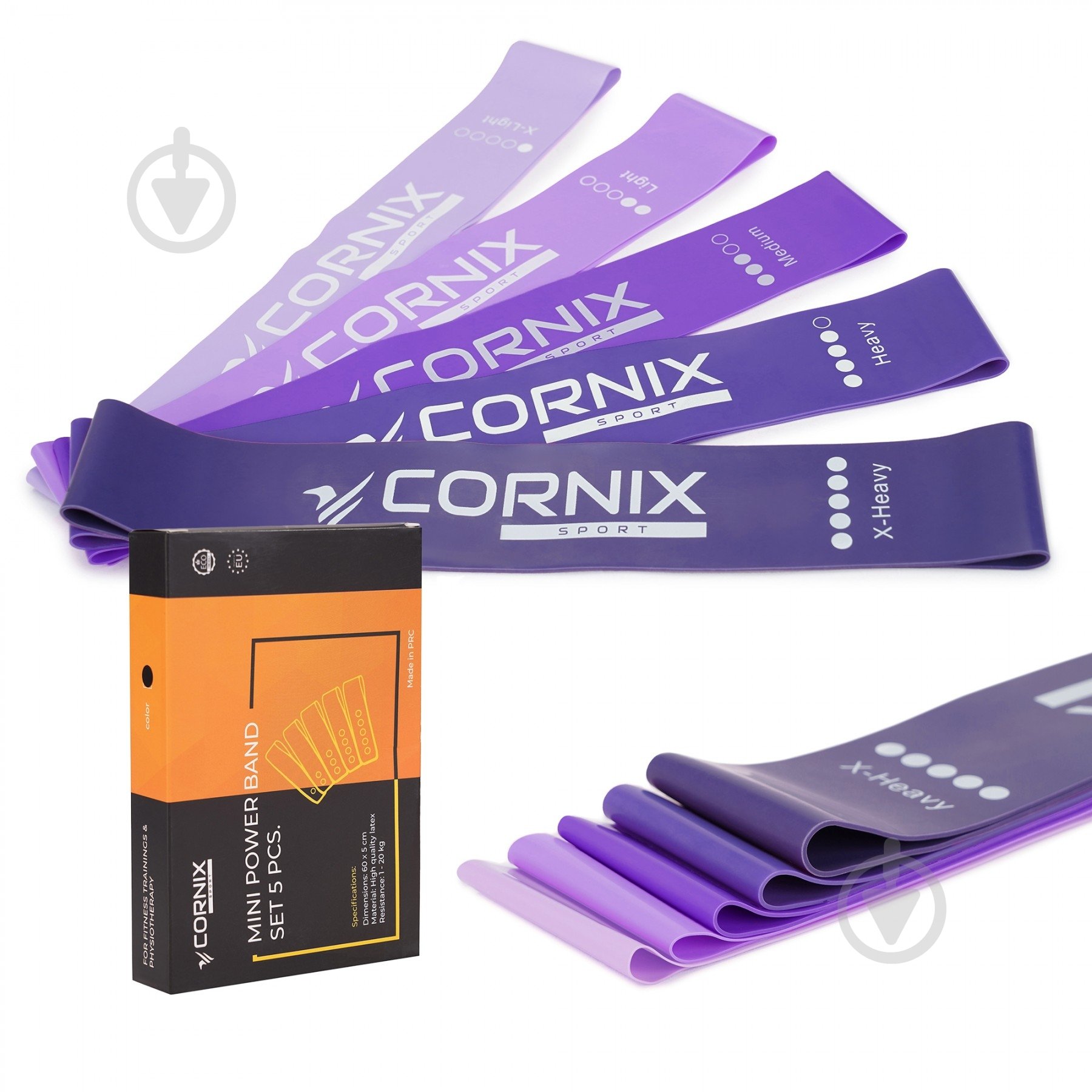 Набор лент для фитнеса Cornix Mini Power Band 1-20 кг 5 шт. XR-0253 фиолетовый - фото 1