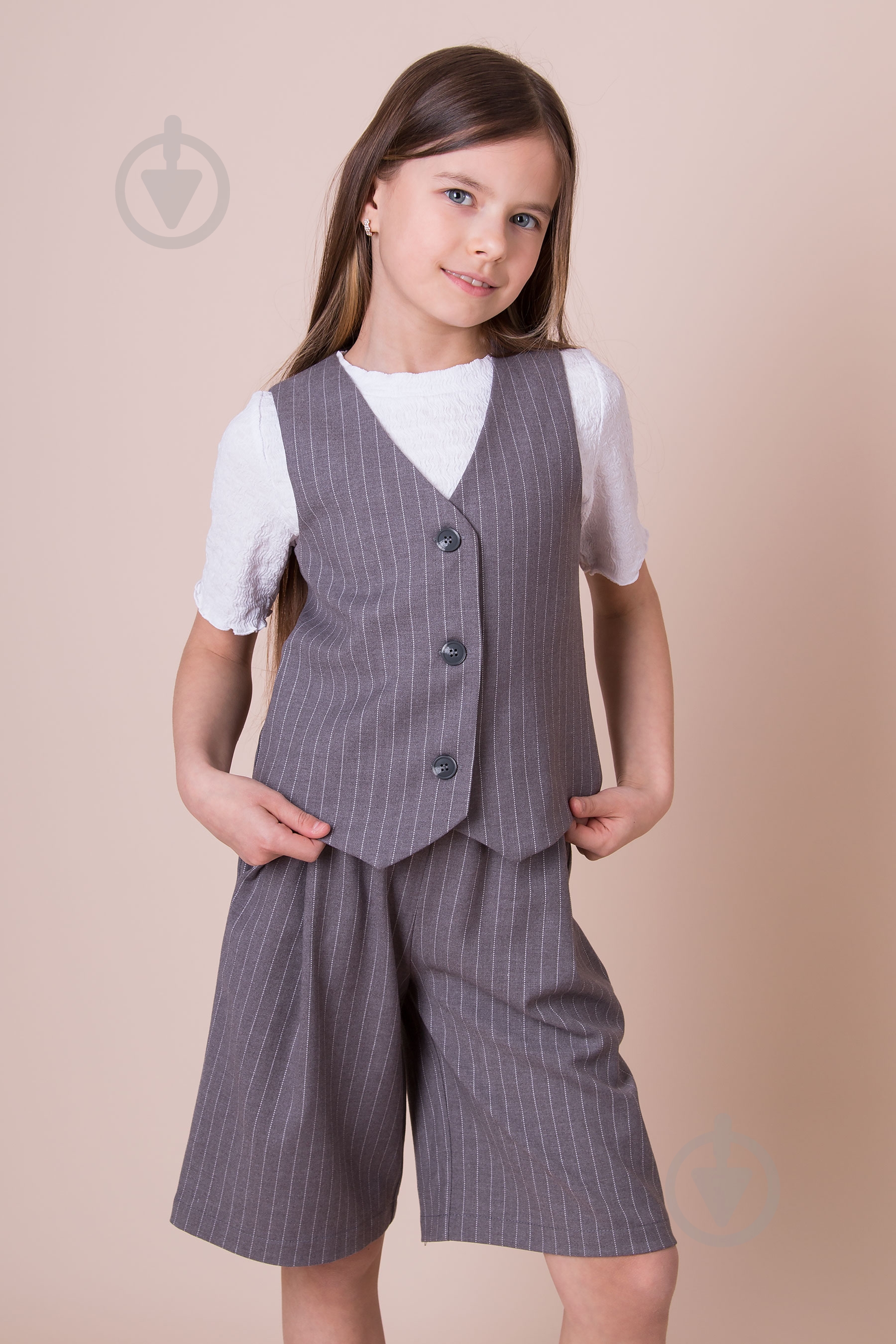 Костюм шкільний для дівчинки Mevis (03) р. 134 сірий/смужка Арт. 5488 - фото 1