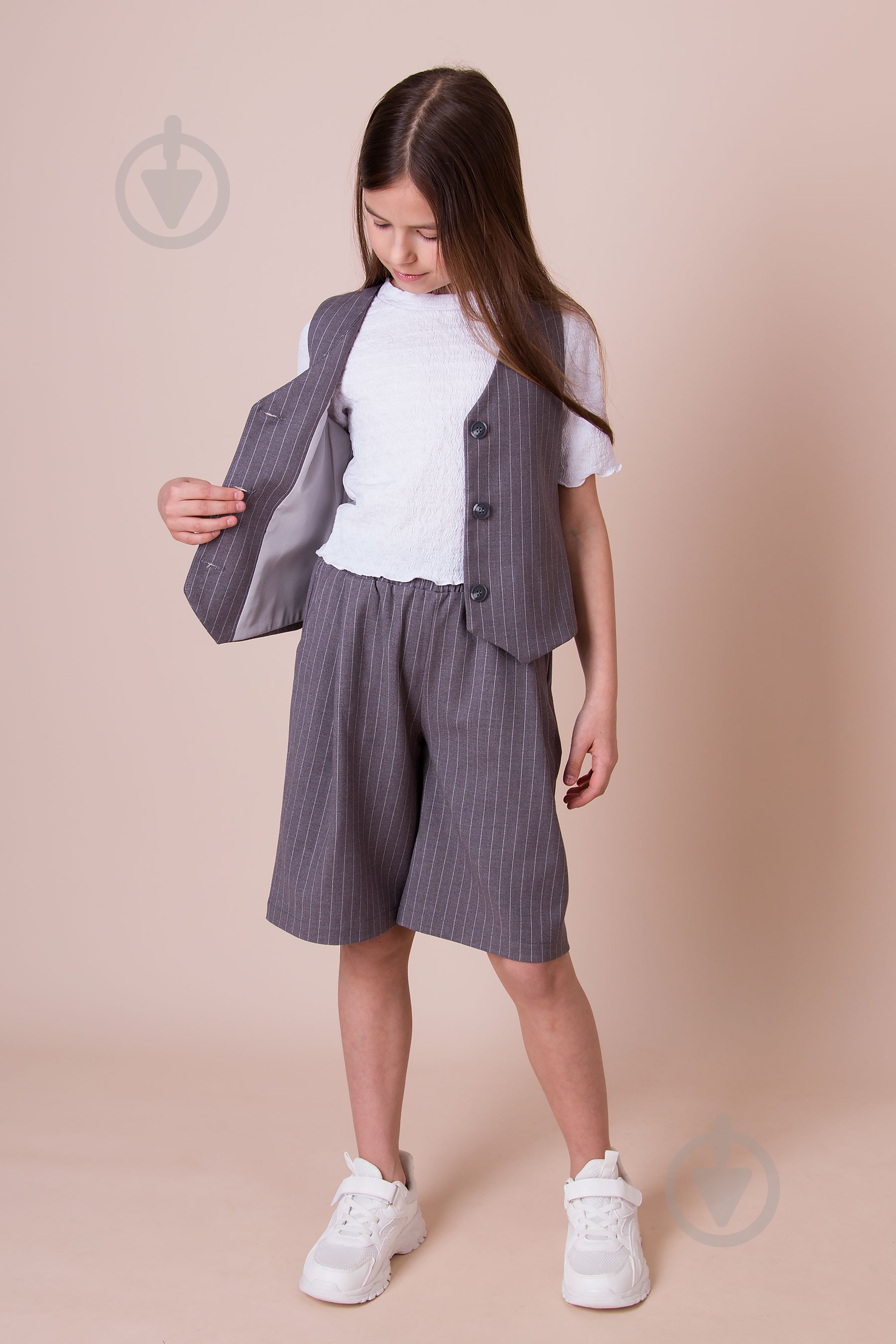 Костюм шкільний для дівчинки Mevis (03) р. 134 сірий/смужка Арт. 5488 - фото 2