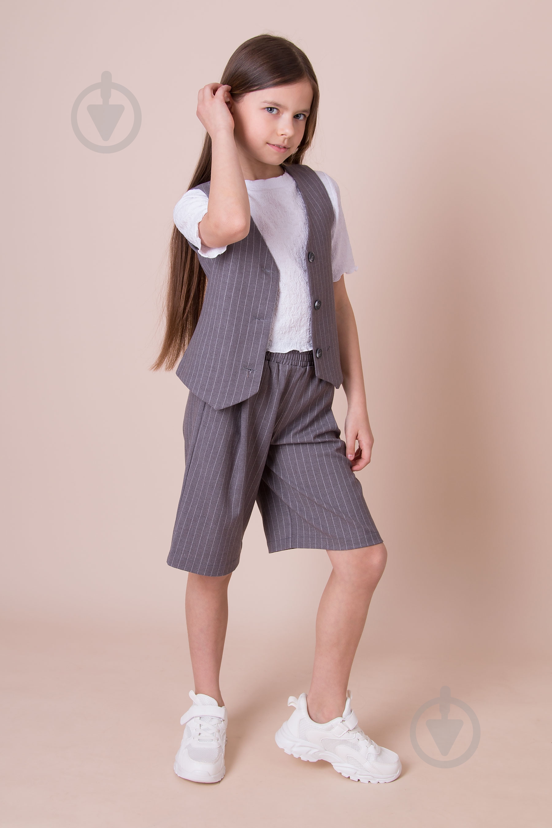 Костюм шкільний для дівчинки Mevis (03) р. 134 сірий/смужка Арт. 5488 - фото 3