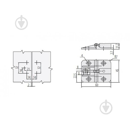Петля накладна GTV 180° метелик 60x45x13 мм для складних або секційних дверей ZP-SKR-00-80 - фото 3