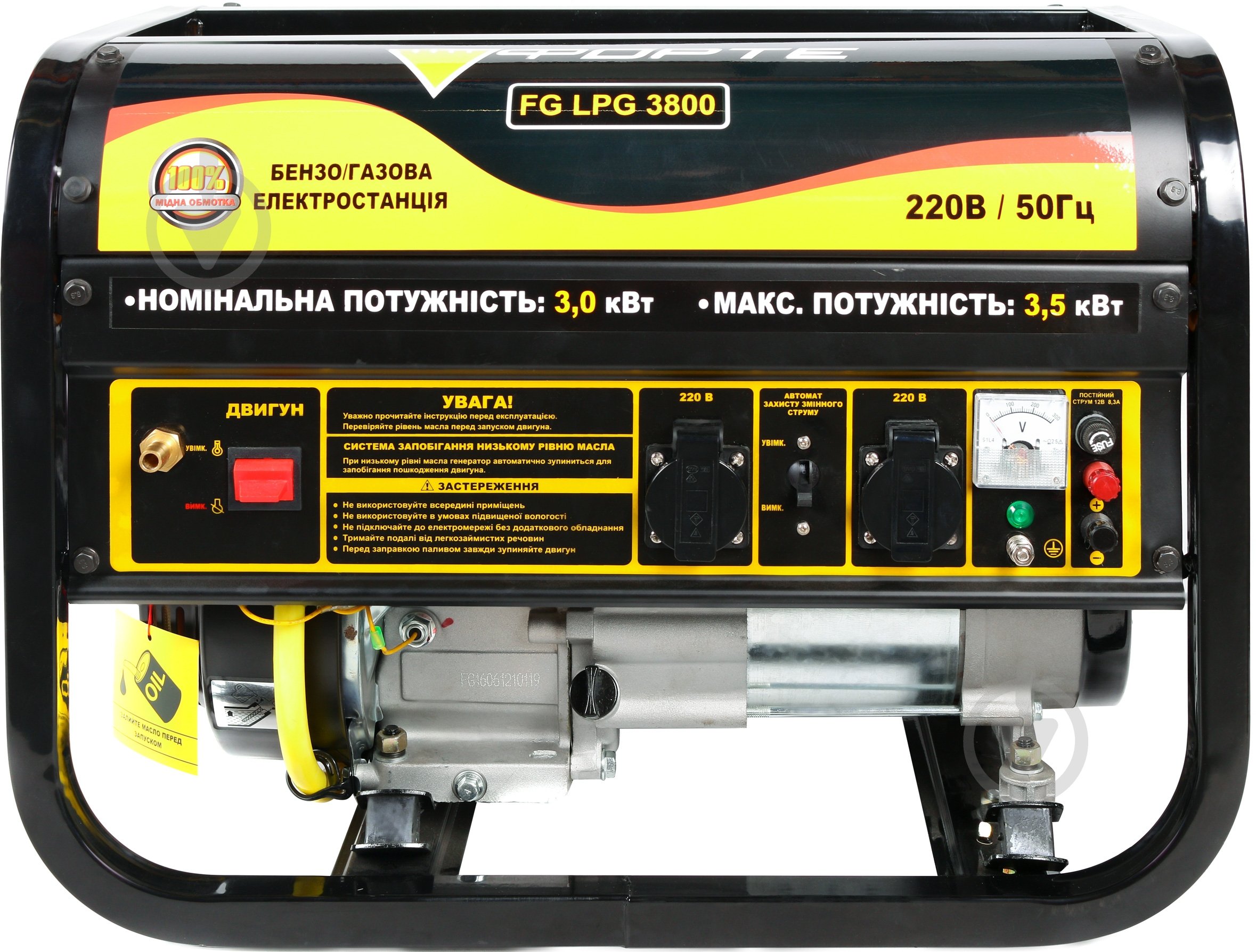 Генератор комбинированный Forte 2,6 кВт / 2,8 кВт 220 В FG LPG 3800 - фото 3