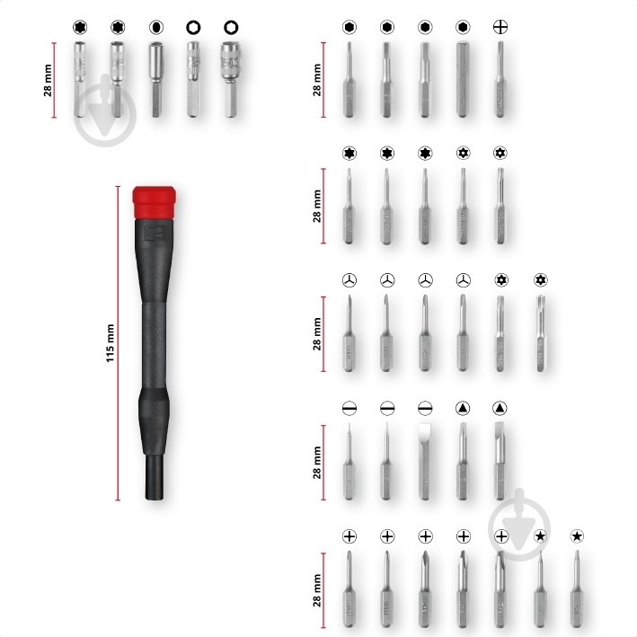 Набір біт Einhell прецизійних кейс 33 шт. 115010 - фото 9