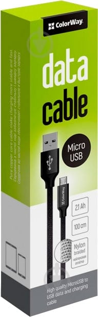 Кабель ColorWay USB - МicroUSB 2.1А 1 м черный - фото 2 Кабель ColorWay USB - МicroUSB 2.1А 1 м черный - фото 2