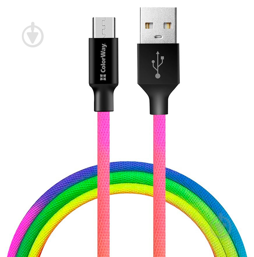 Кабель ColorWay USB - MicroUSB (multicolor) 2.4 А 1 м різнокольоровий - фото 2