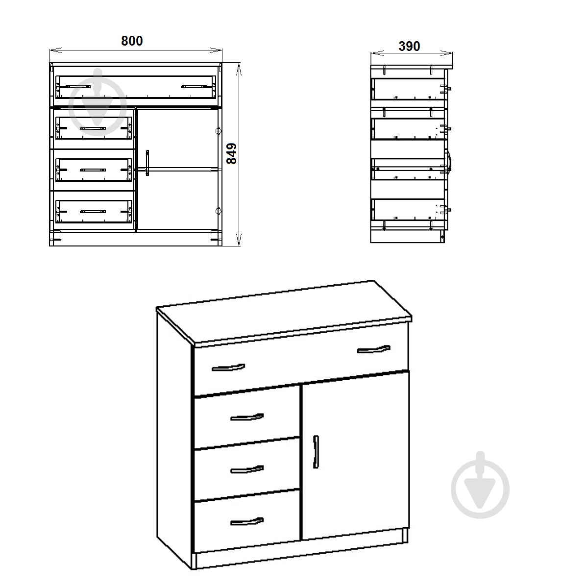 Комод Компанит 1-3-1 орех - фото 3