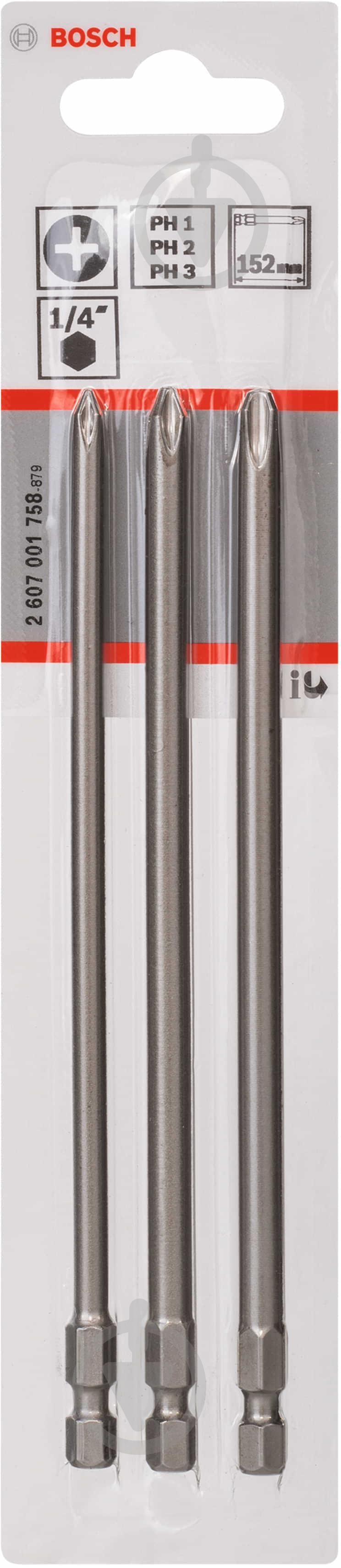 Набор бит Bosch Extra-Hart PH1, PH2, PH3 152 мм 3 шт. 2607001758 - фото 2