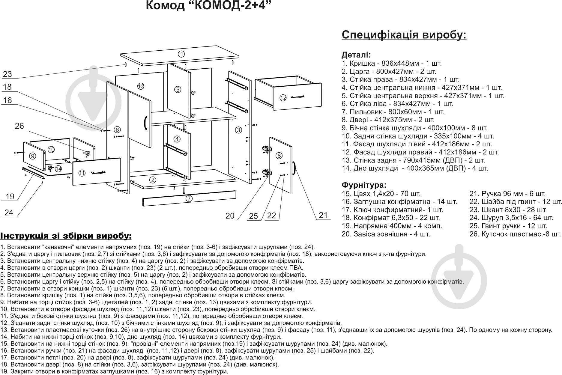 Комод Компанит 2+4 дуб сонома - фото 4