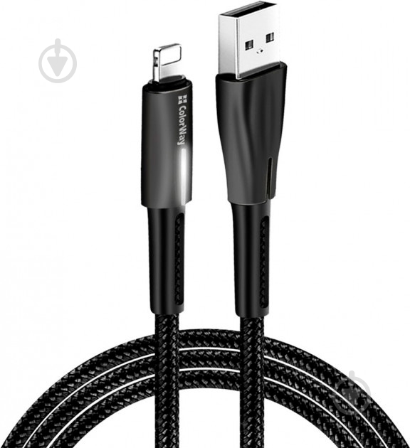 Кабель ColorWay USB - Apple Lightning (Zinc Alloy + Led) 2.4А 1 м black - фото 1