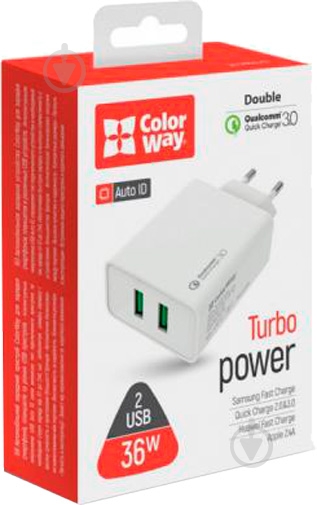 Сетевое зарядное устройство ColorWay 2USB Quick Charge 3.0 (36W) - фото 6 Сетевое зарядное устройство ColorWay 2USB Quick Charge 3.0 (36W) - фото 6