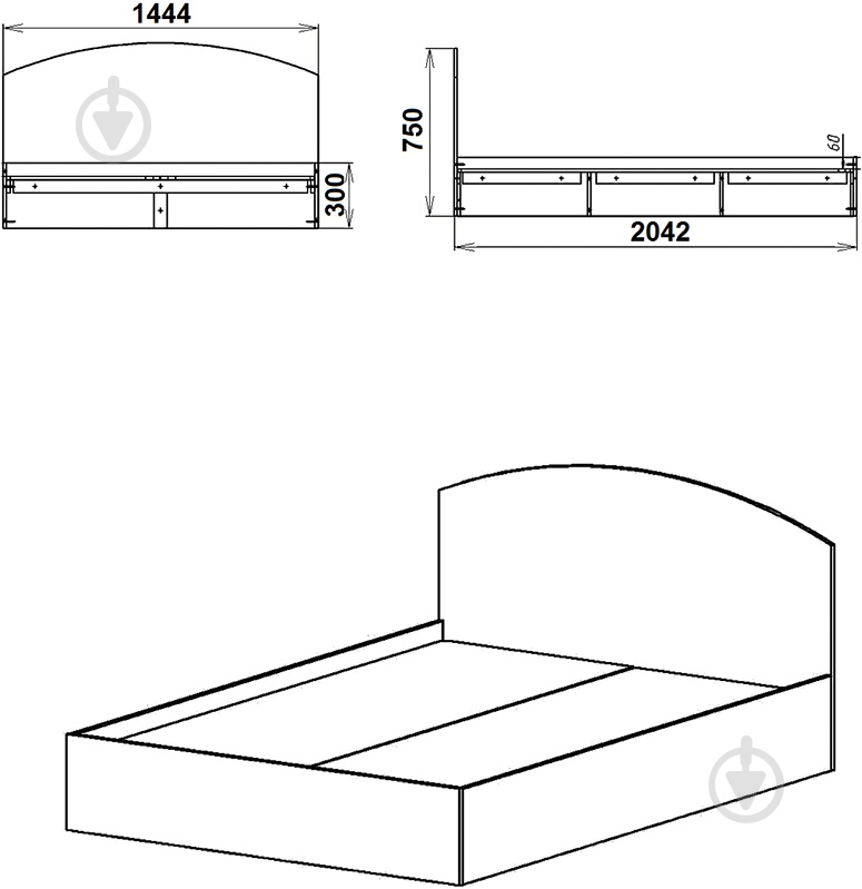 Кровать Компанит 140 140x200 см ольха - фото 3
